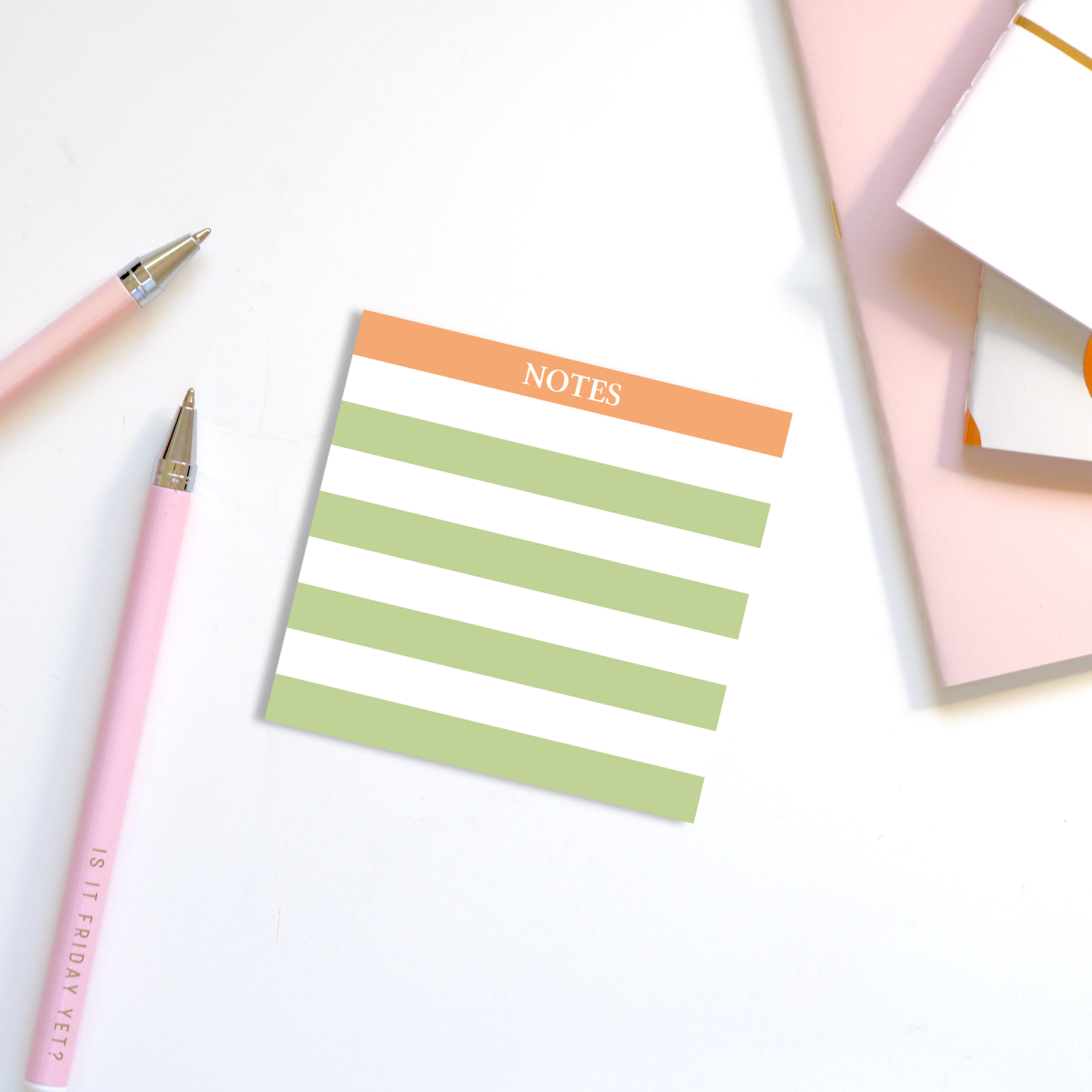 Striped Orange & Mint Sticky Notes 3x3"