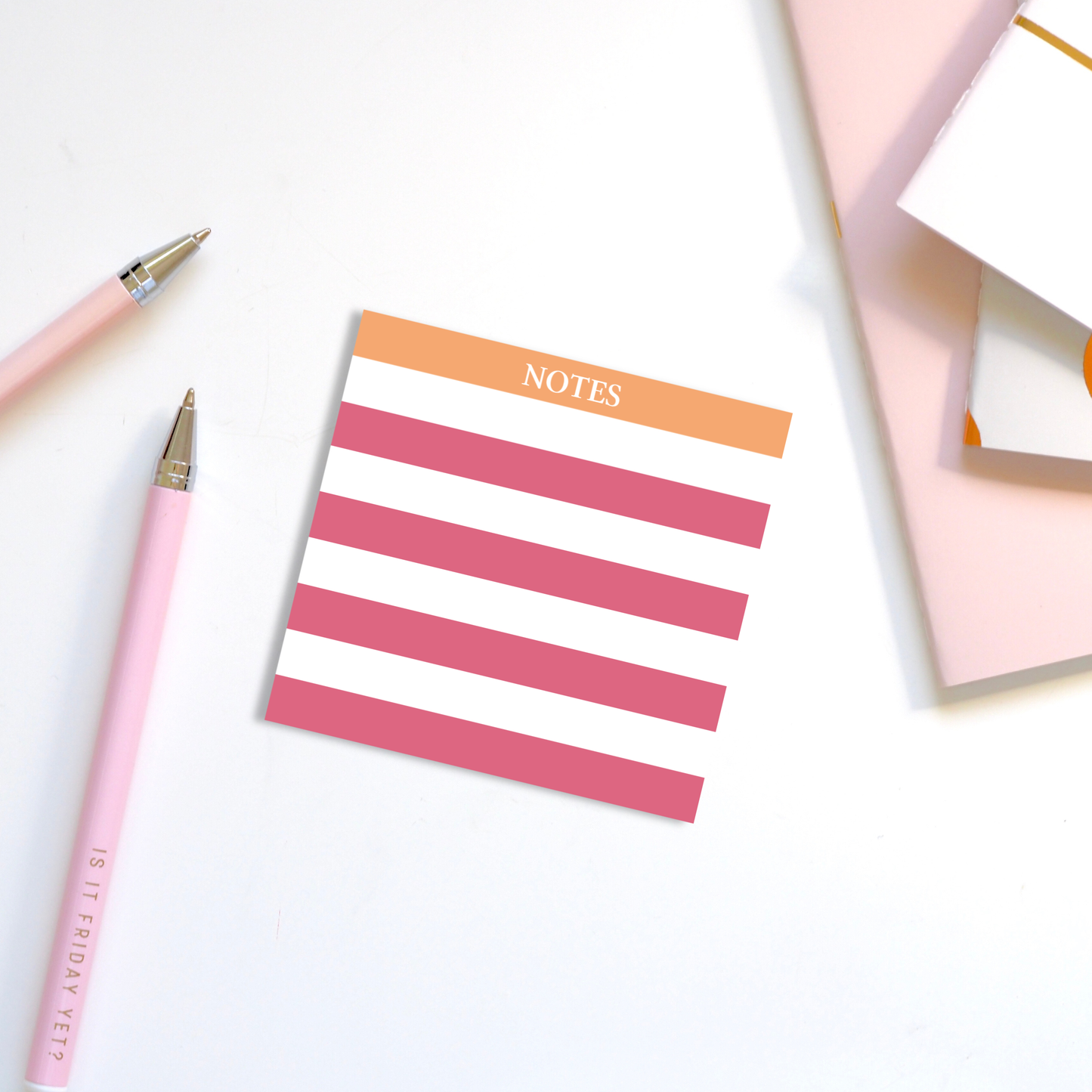Striped Orange & Mauve Sticky Notes 3x3"