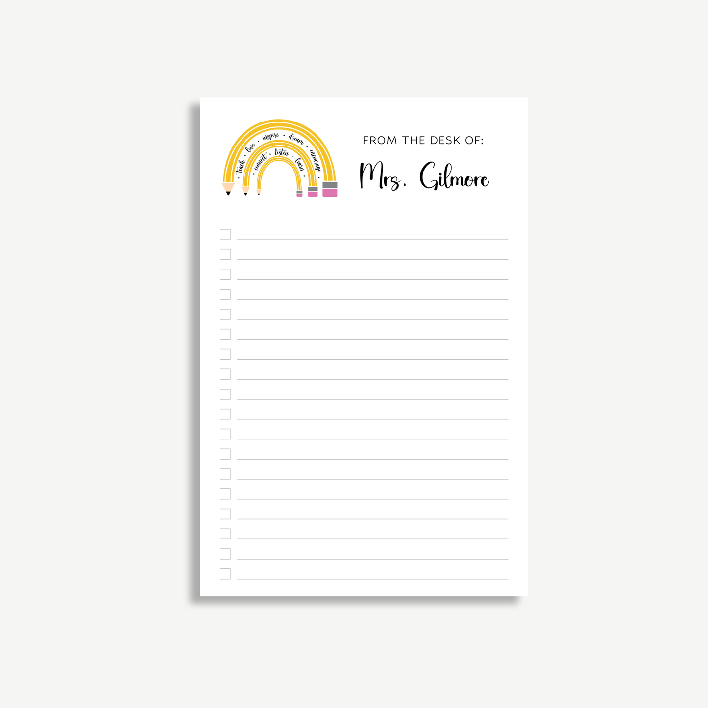 Personalized Teacher Notepad | Rainbow Pencil List Pad