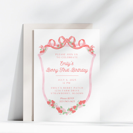 Berry First Birthday Invitation – Strawberry Themed