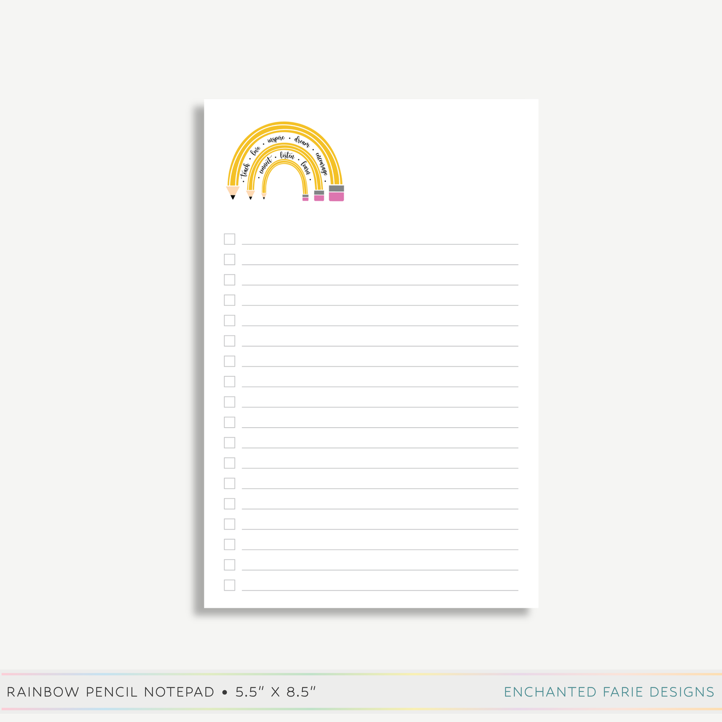 Personalized Teacher Notepad | Rainbow Pencil List Pad