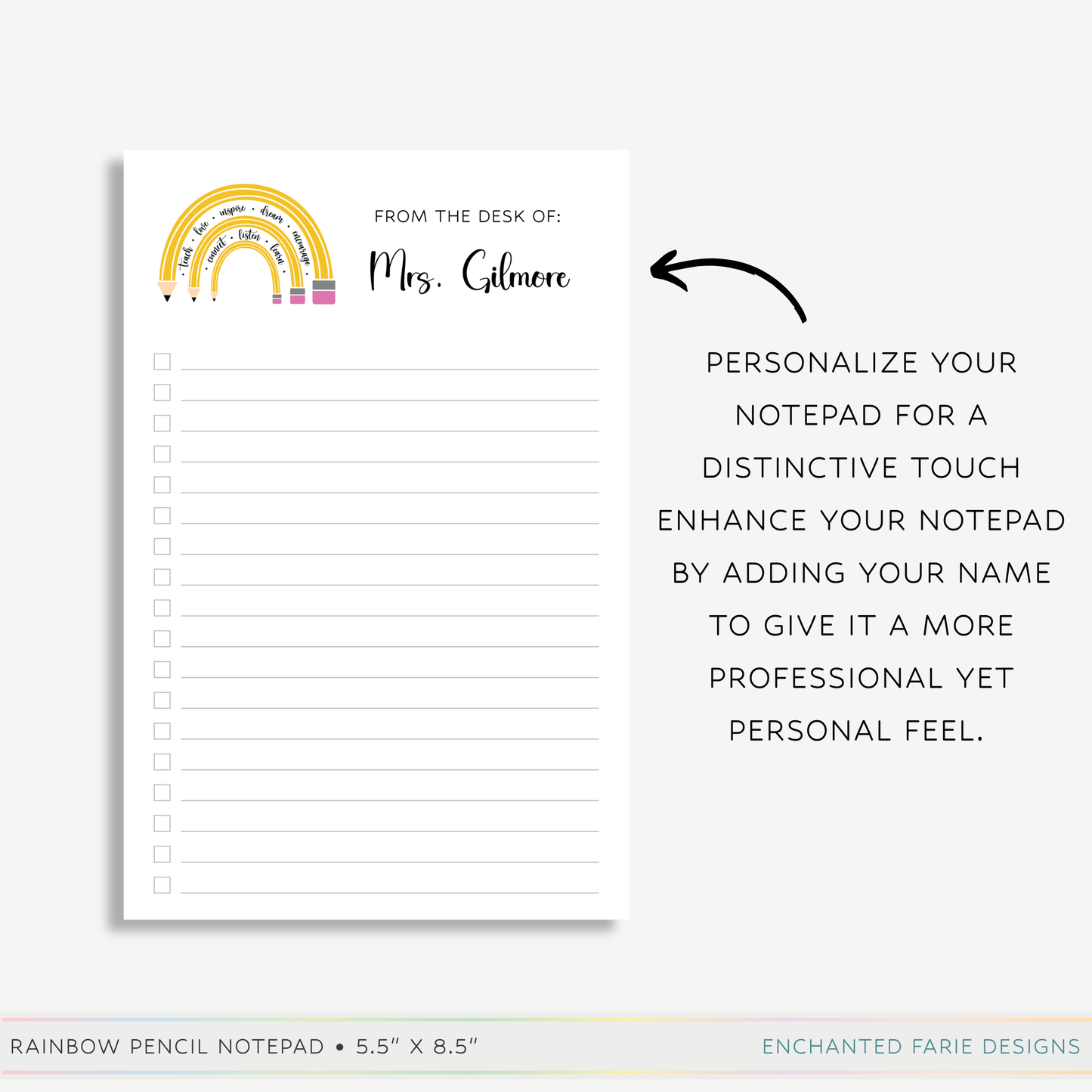 Personalized Teacher Notepad | Rainbow Pencil List Pad