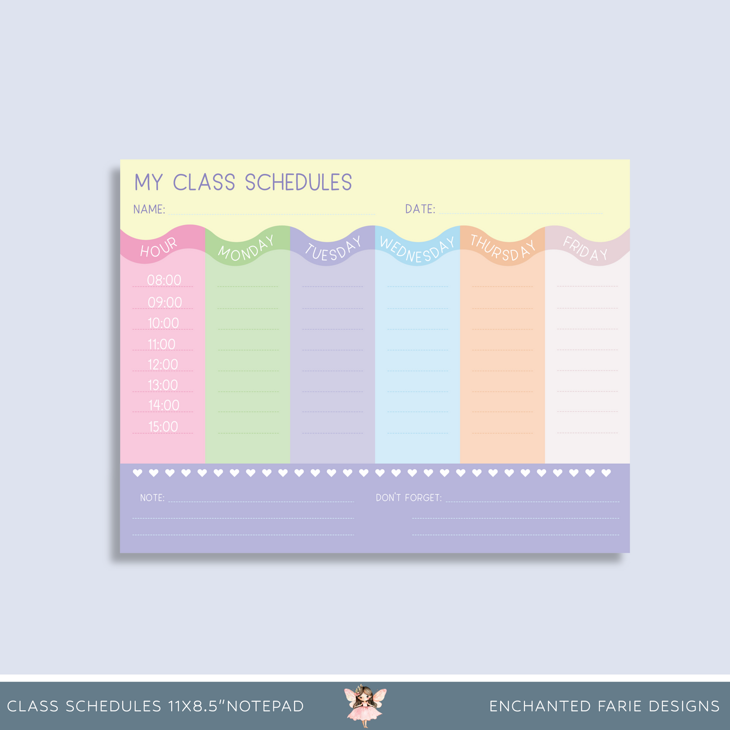 Pastel Class Schedule Notepad – Weekly Planner for Students & Teachers