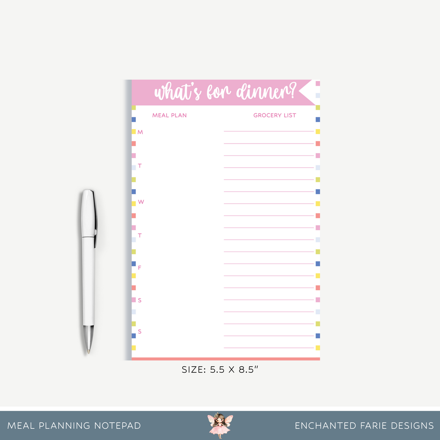 What’s for Dinner? Weekly Meal Plan & Grocery List Notepad – 5.5" x 8.5"