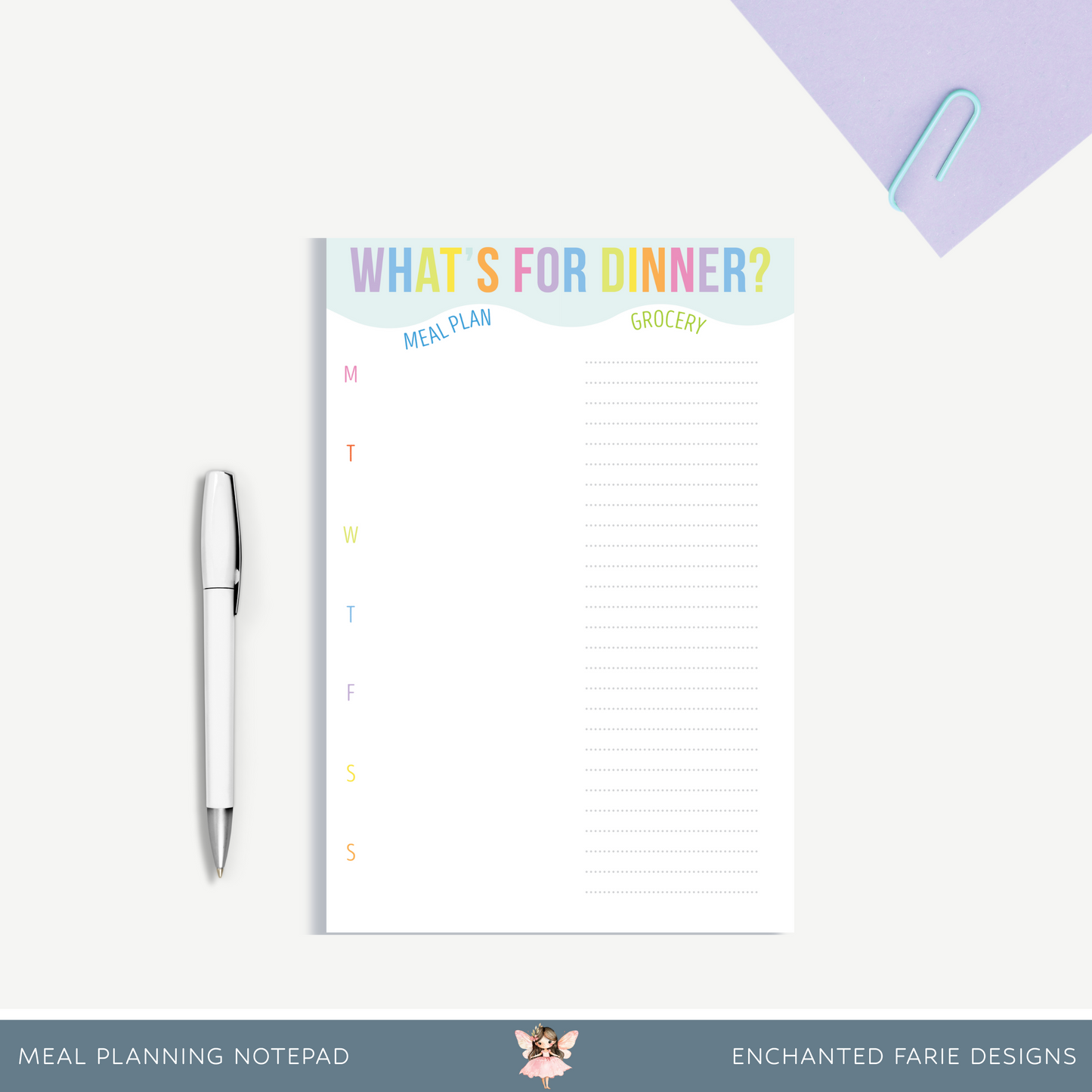 “What’s for Dinner?” Meal Planning & Grocery List Notepad – Weekly Planner 5.5 x 8.5"