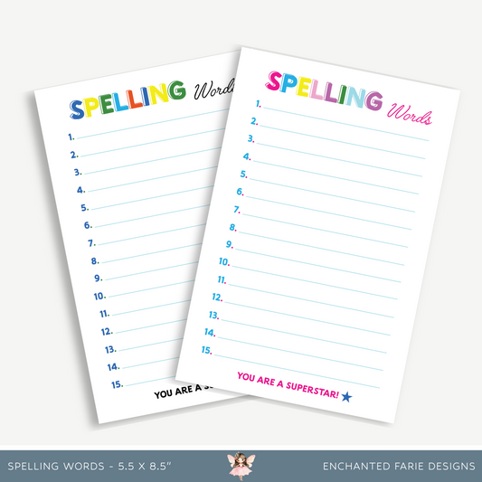 Spelling Words Notepad