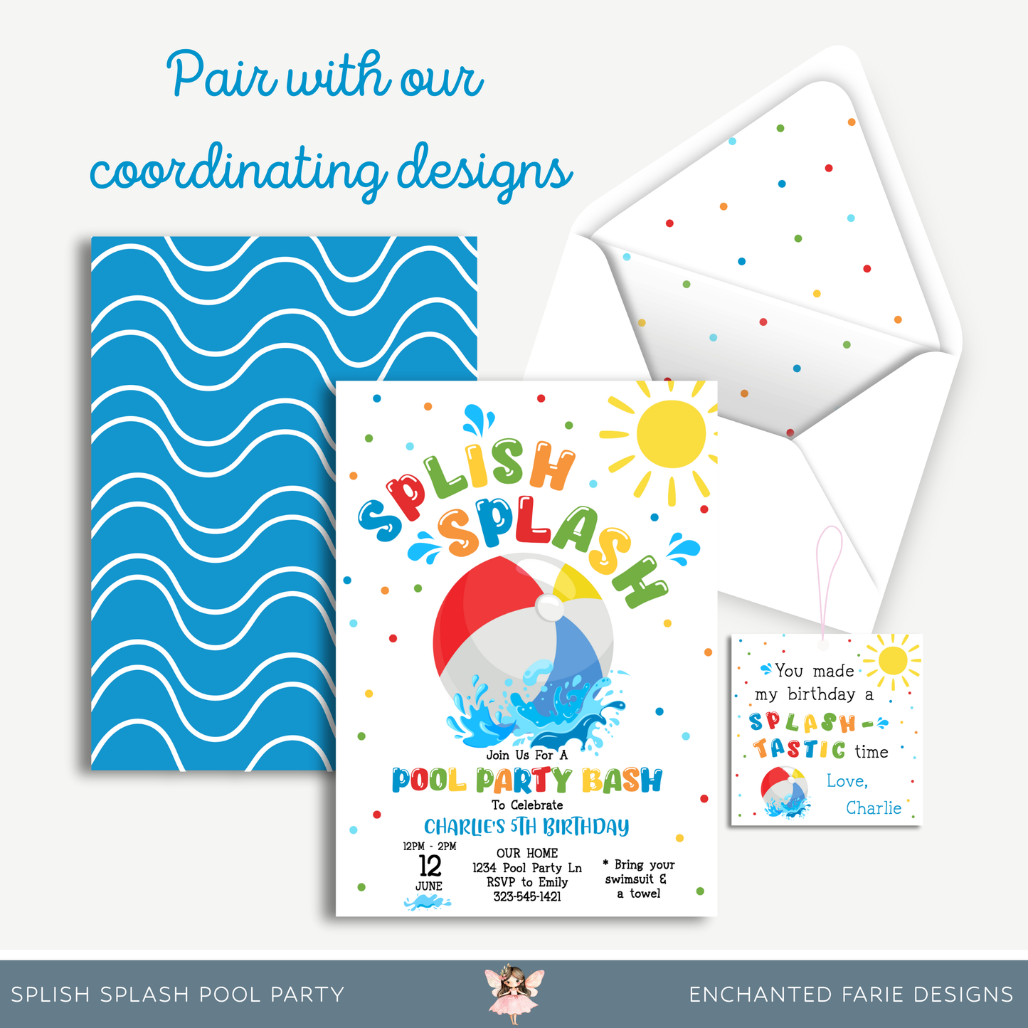 Splish Splash Pool Party Birthday Invitation