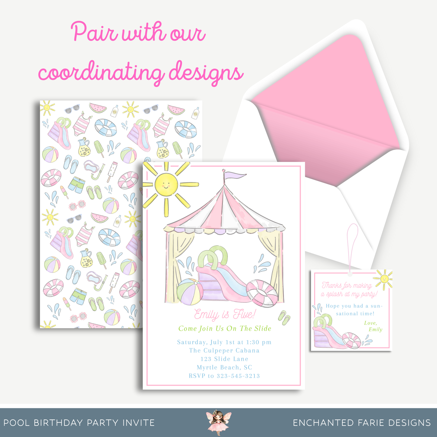 Pool Birthday Party Invitation – 5x7 Water Slide Invite