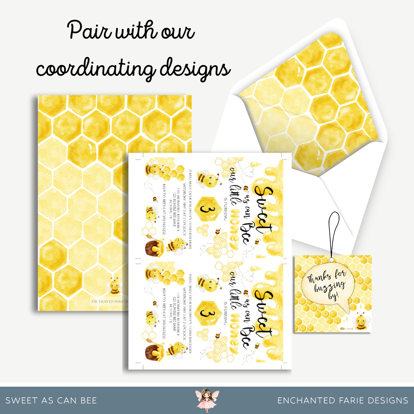 Sweet As Can Bee Birthday Invitation – Editable Bumble Bee Party Invite