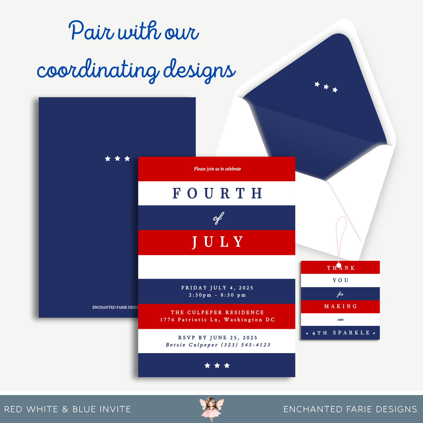Classic 4th of July Invitation – Red, White & Blue Printable
