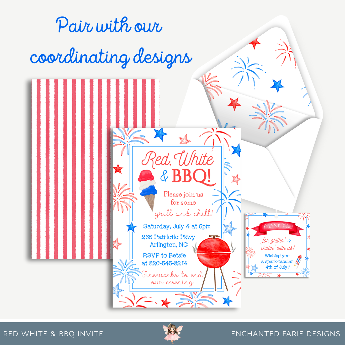 Red, White & BBQ 4th of July Invitation