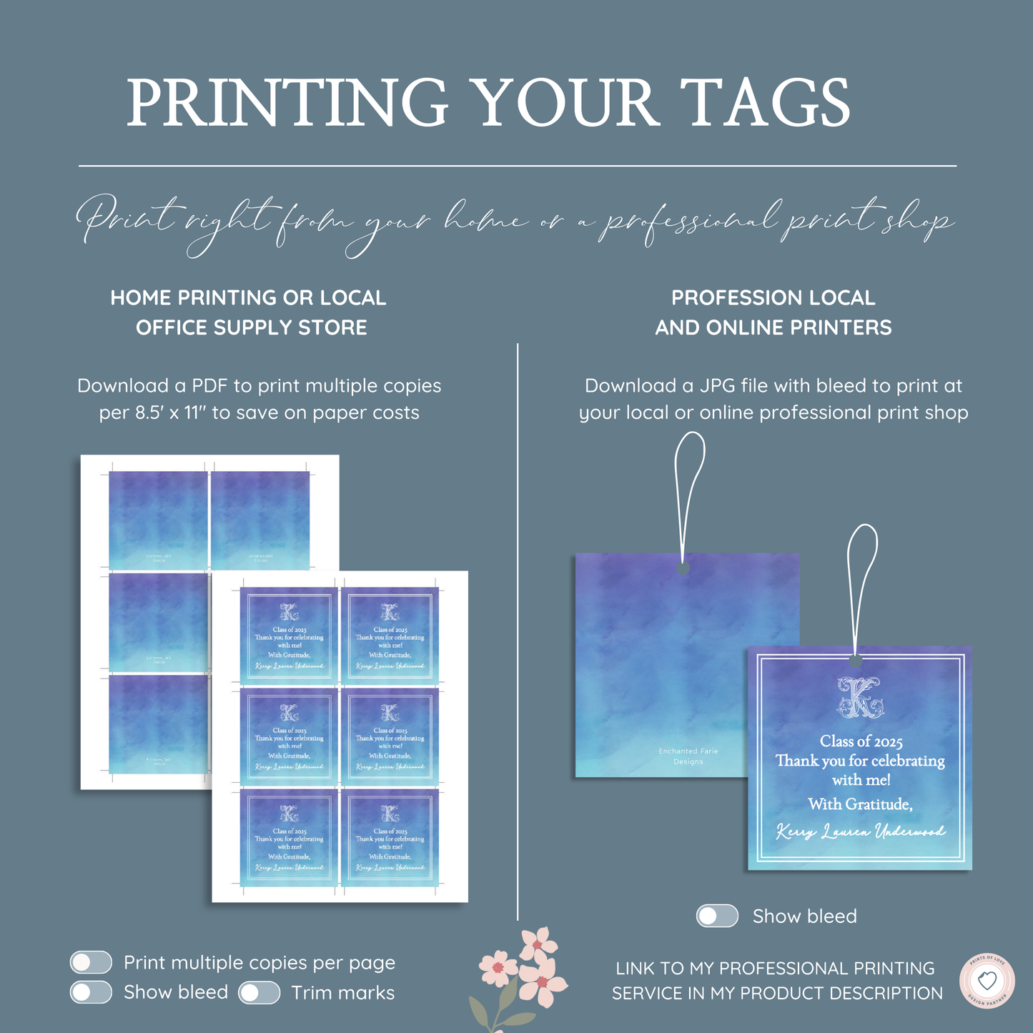 Elegant Ombre Blue Graduation Gift Tag