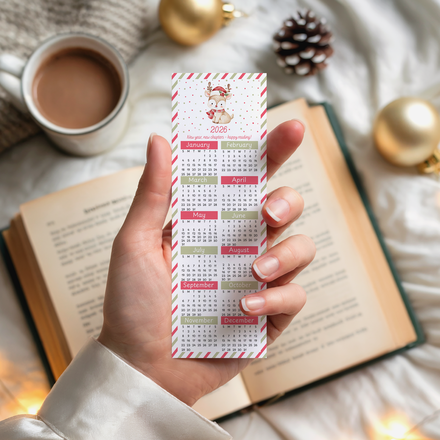 2026 Reindeer Calendar Bookmark