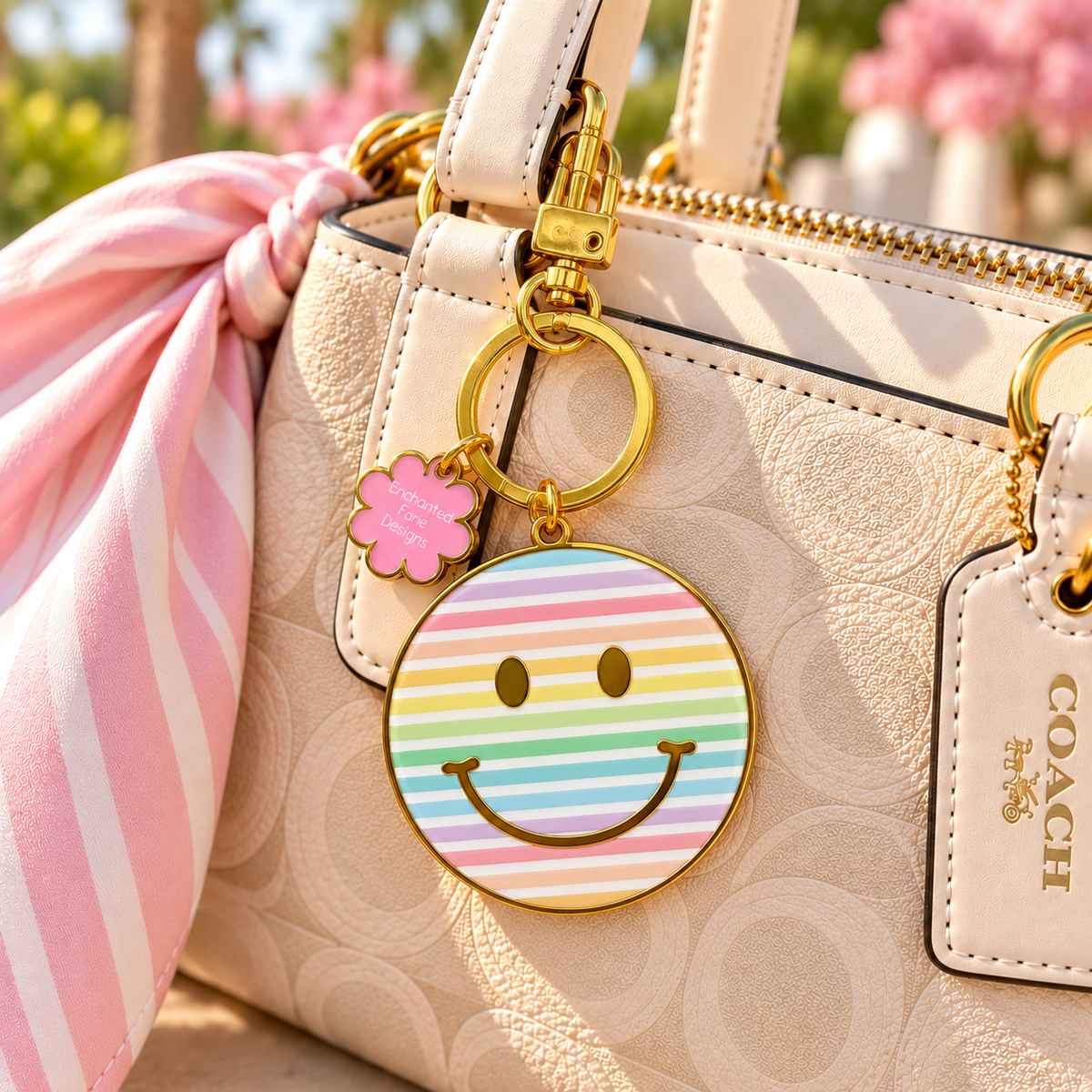Pastel Smiley Face  – Enamel Rainbow Keychain