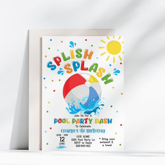 Splish Splash Pool Party Birthday Invitation
