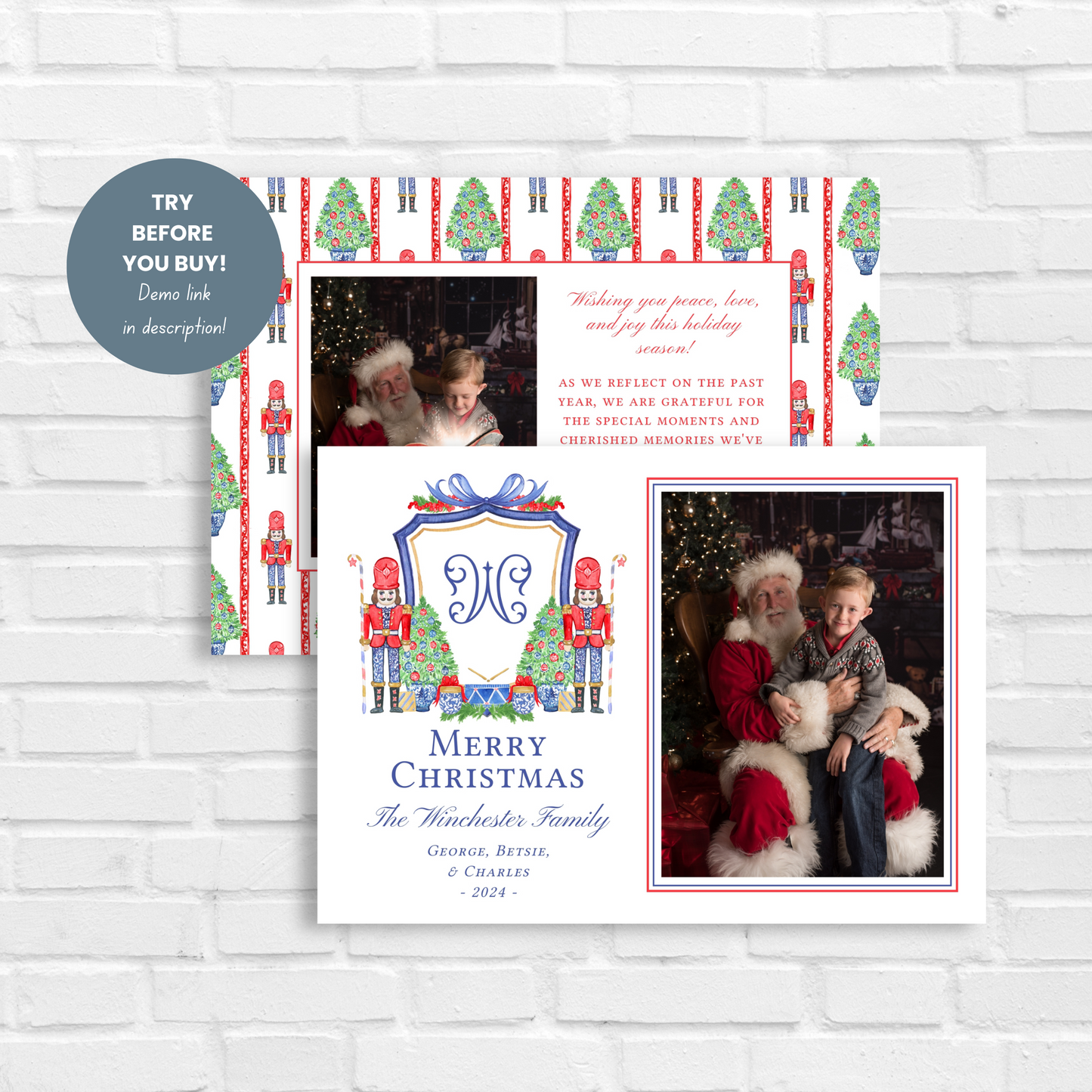 Christmas Photo Card - Blue Nutcracker Crest 5x7