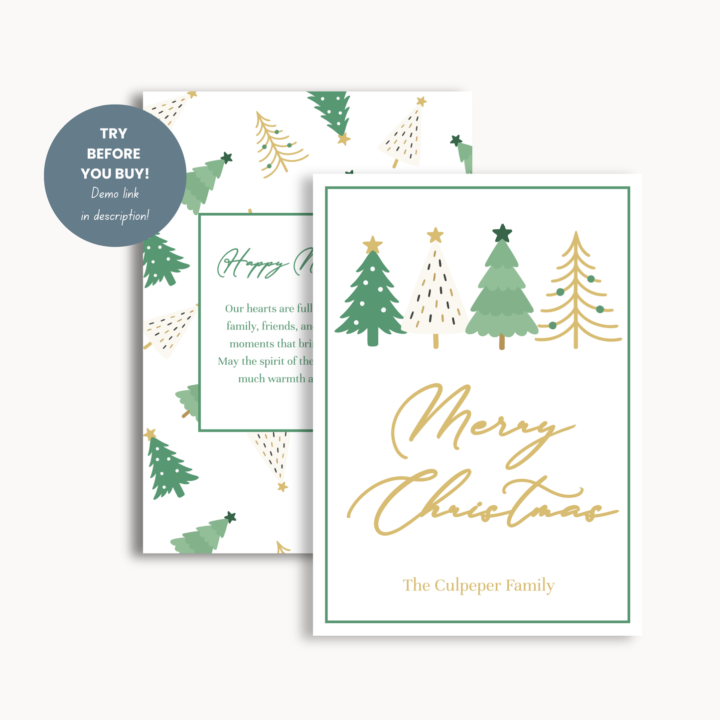 'Tis the Season' Christmas Card Template – Green & Gold Holiday Photo Card  5x7