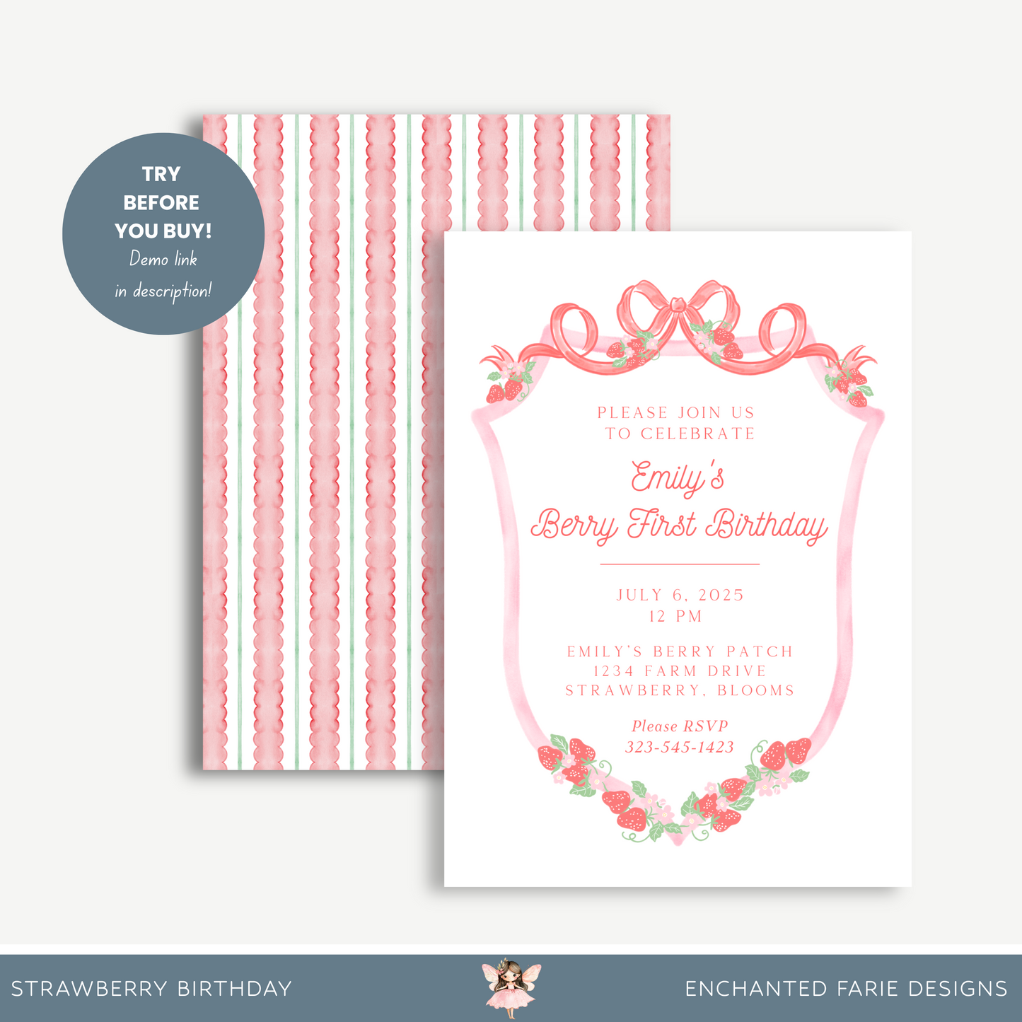 Berry First Birthday Invitation – Strawberry Themed