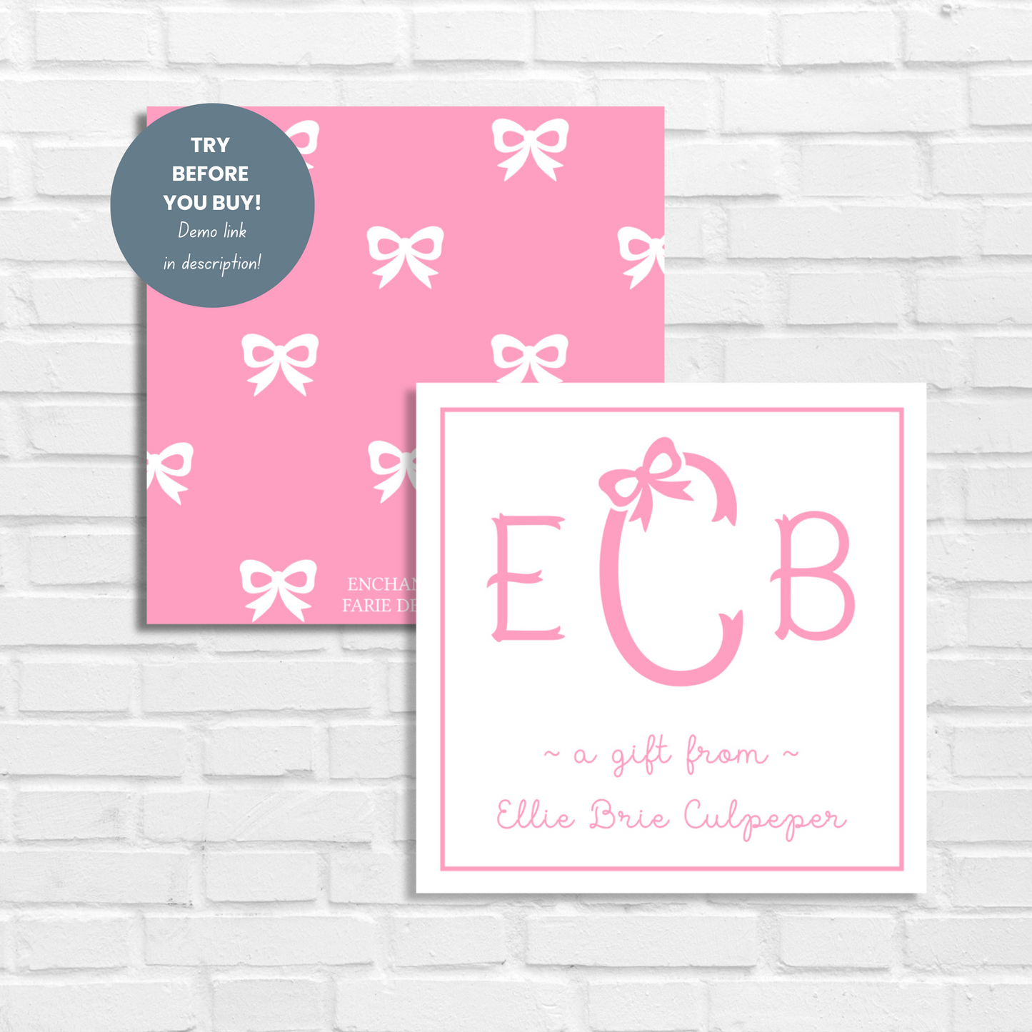 Printable Calling Cards for Girls, Pink Bow