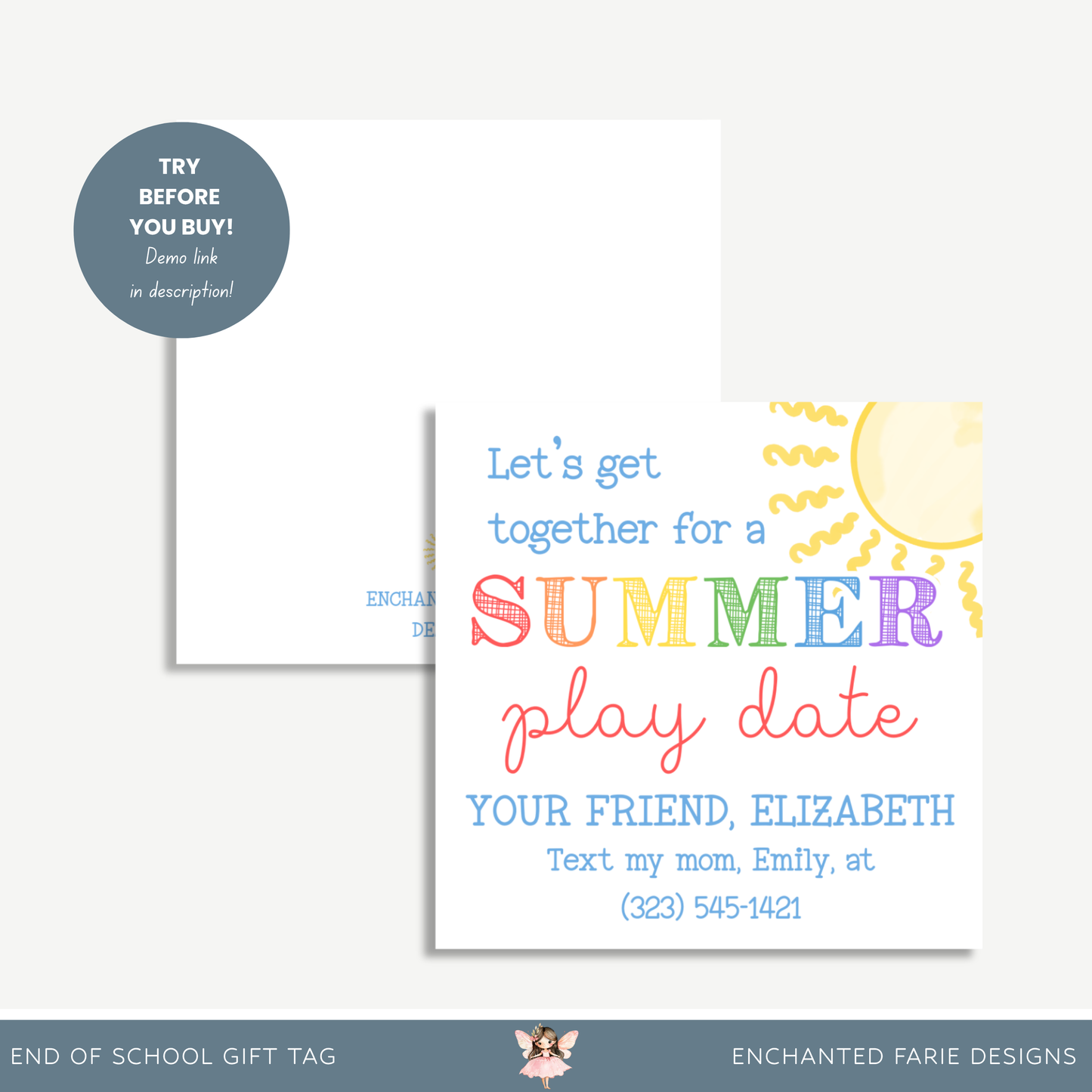 Summer Play Date Favor Tag – Printable End-of-School Gift Tag for Kids