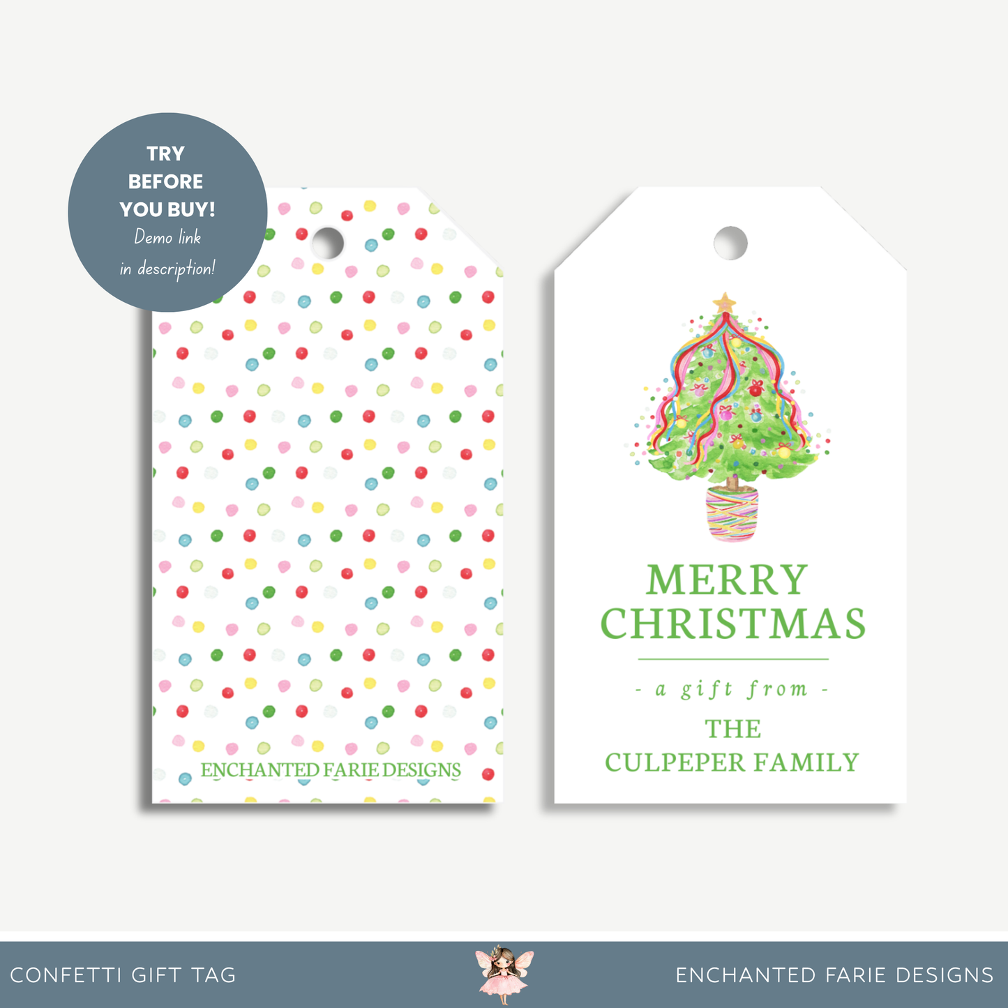 Personalized Christmas Gift Tags | Confetti Christmas Tree Holiday Tags