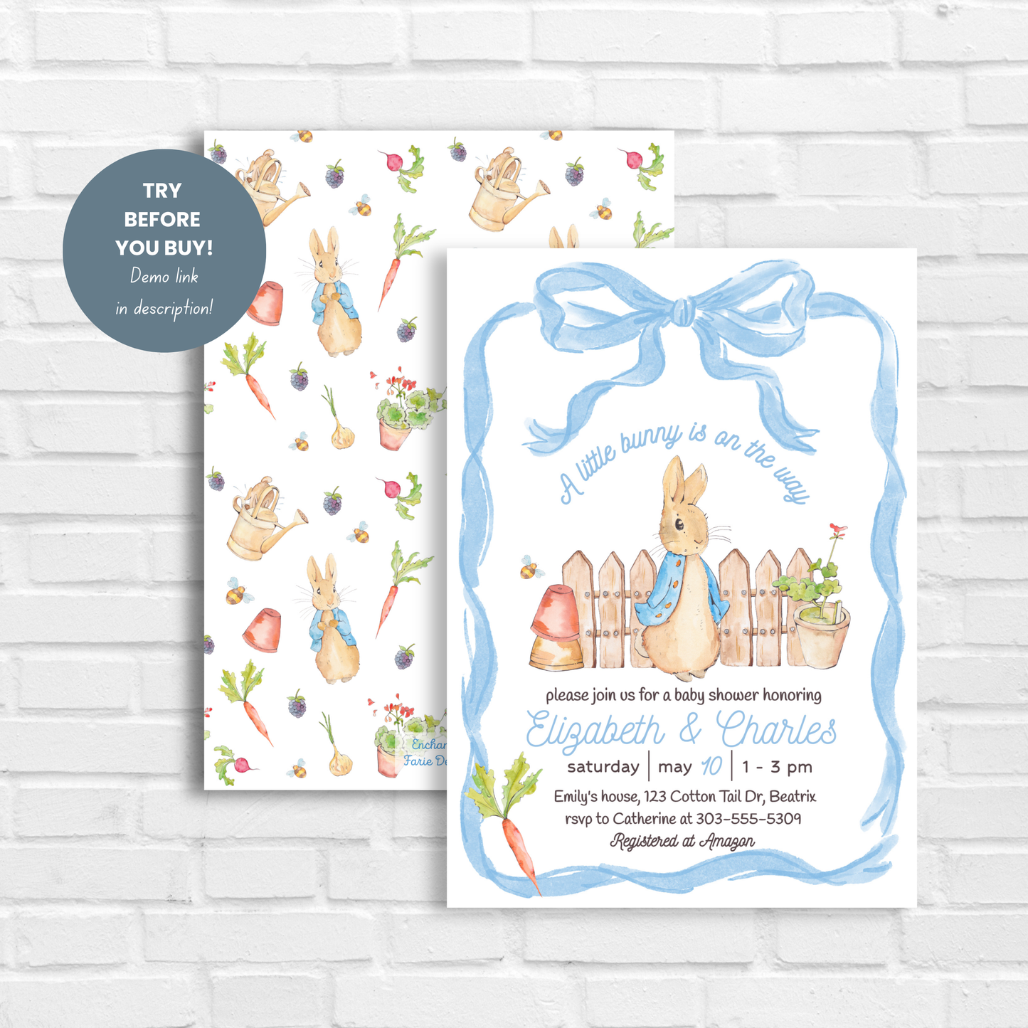 Peter Rabbit Baby Shower Invitation