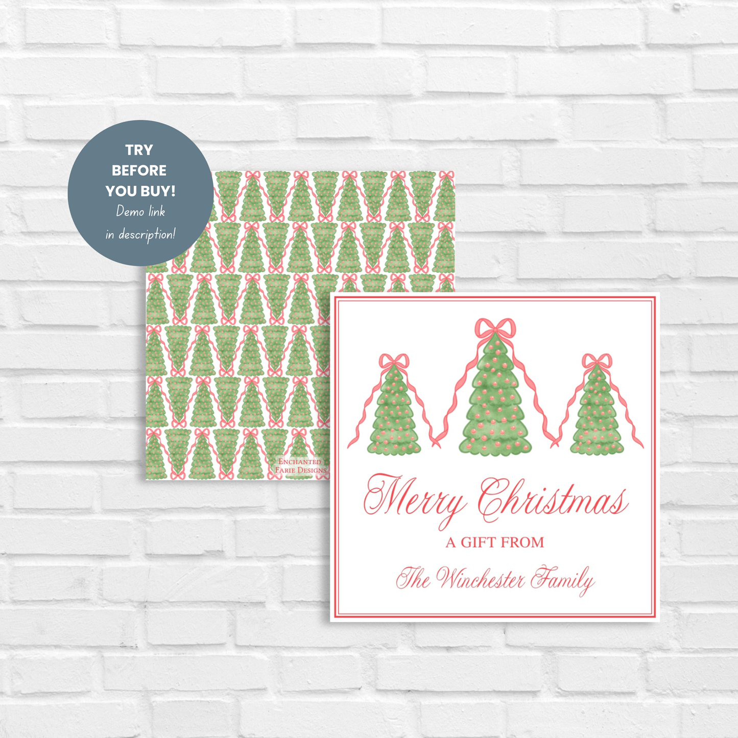 Red Christmas Tree Gift Tag