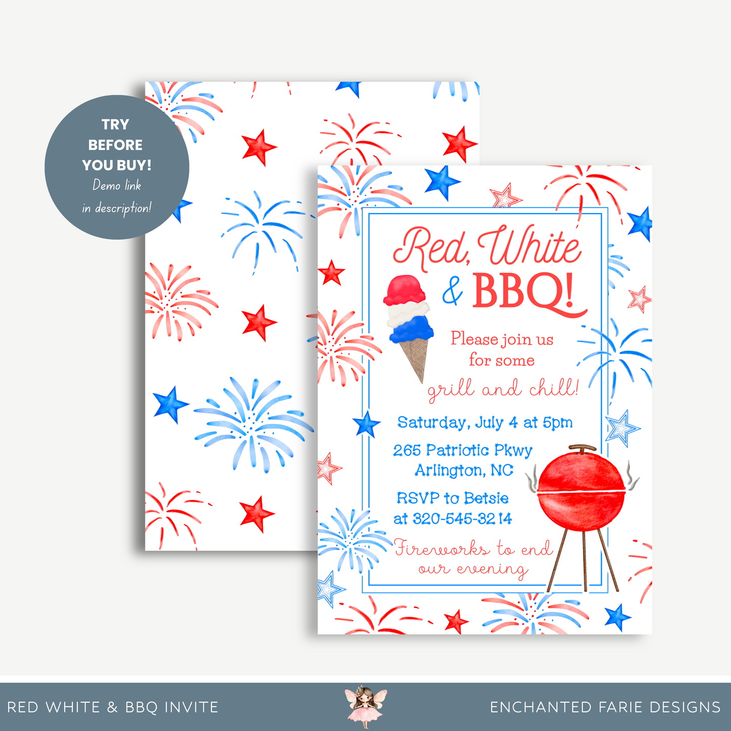 Red, White & BBQ 4th of July Invitation