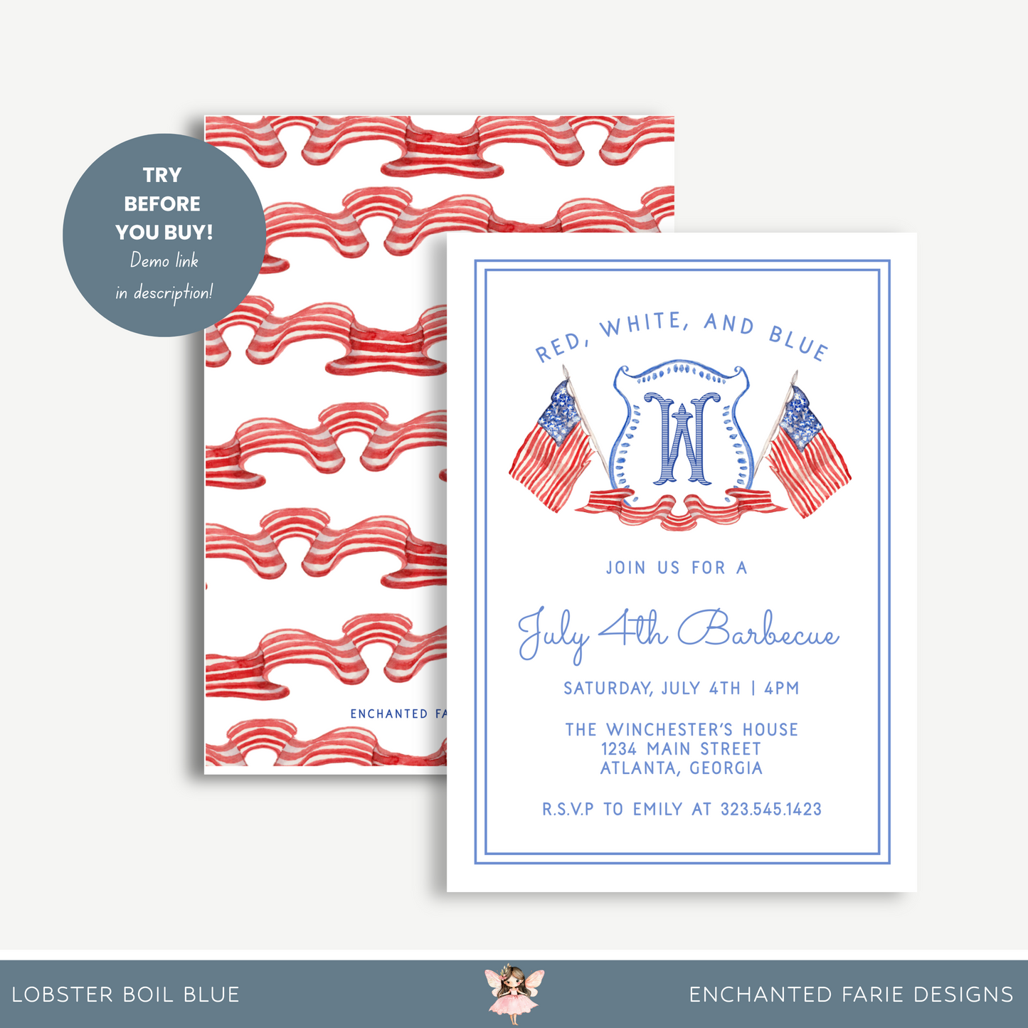 Red, White, and Blue July 4th Barbecue Invitation 5x7"