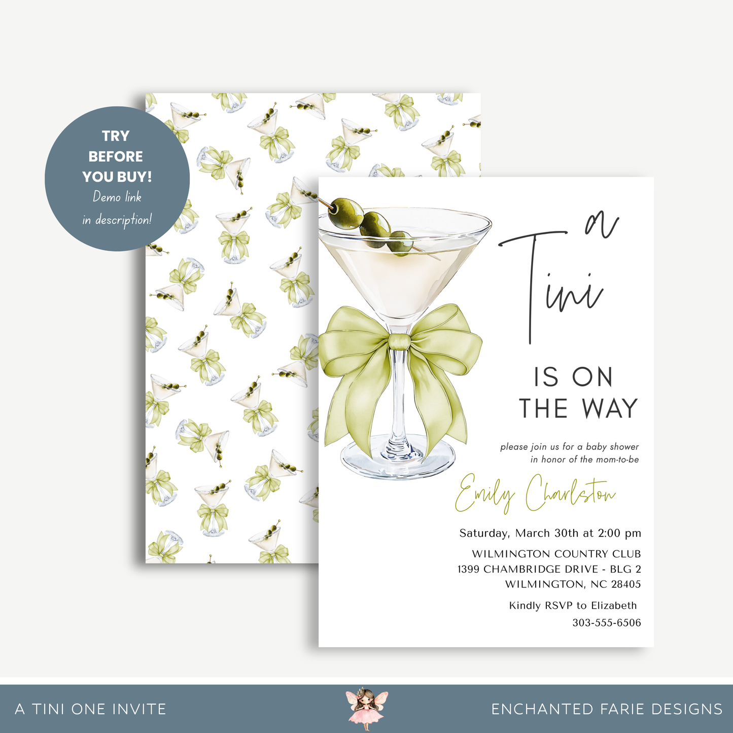 A Tini Is On the Way” Baby Shower Invitation | Martini Theme
