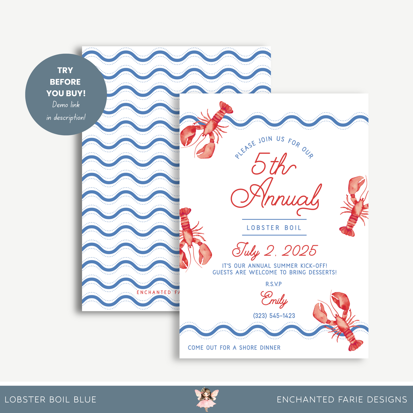 Lobster Boil Red Invitation – 5th Annual Summer Party Printable