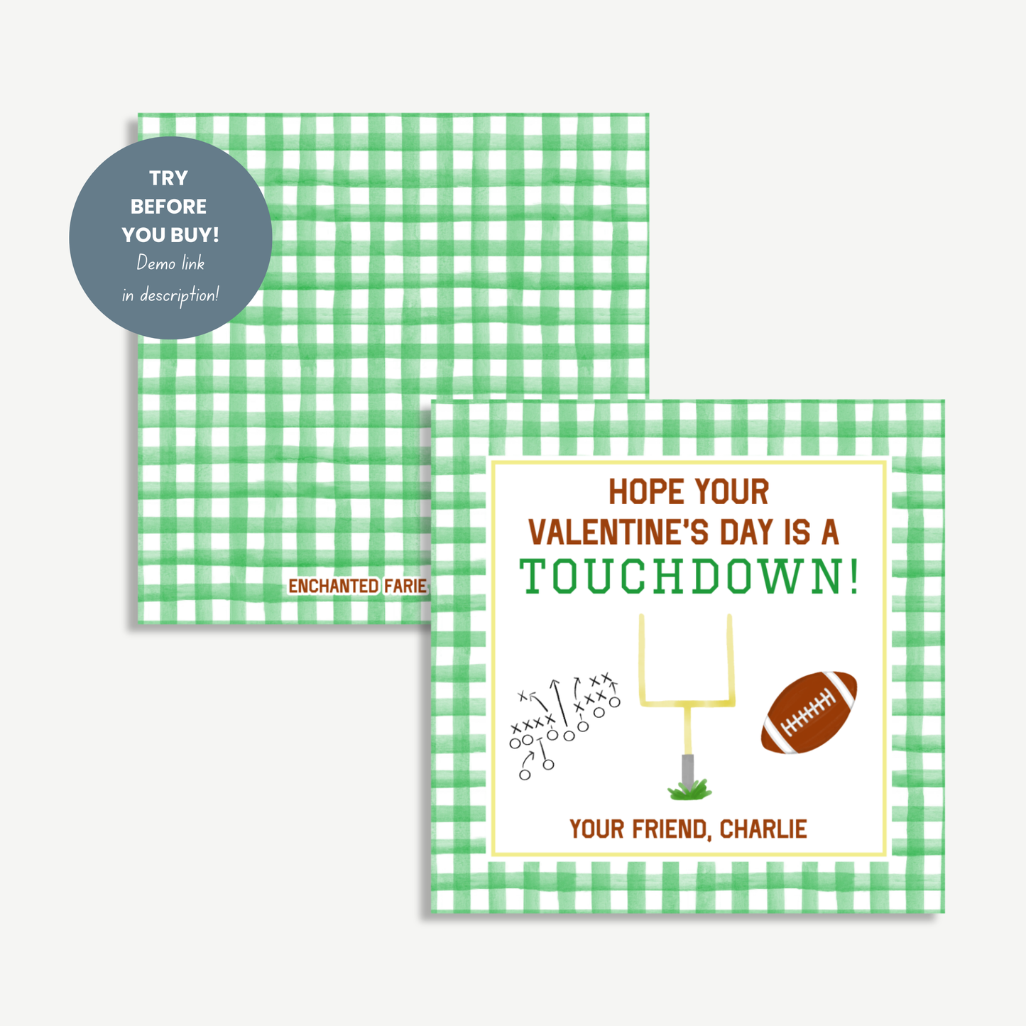 Football Valentine Gift Tag - Instant Download