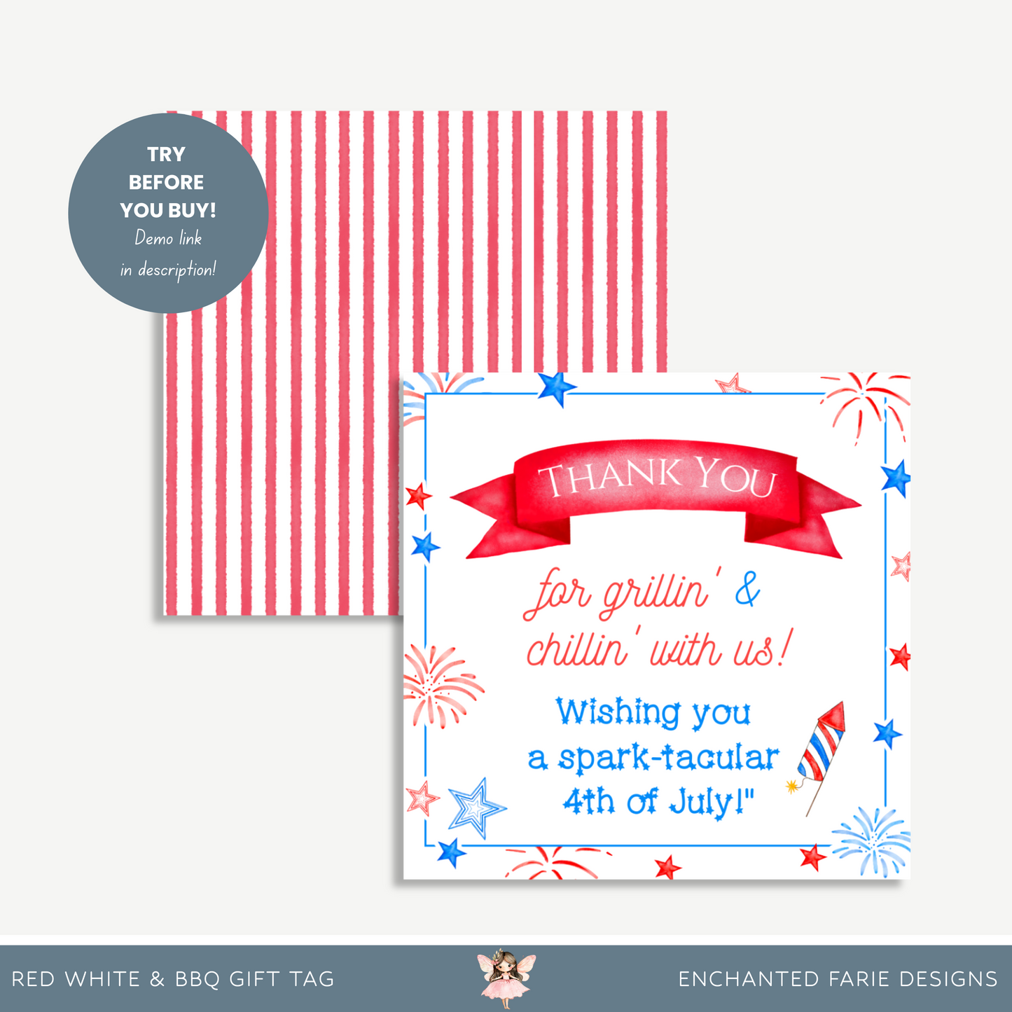 Red, White & BBQ Gift Tag – 4th of July Printable Favor Tag |