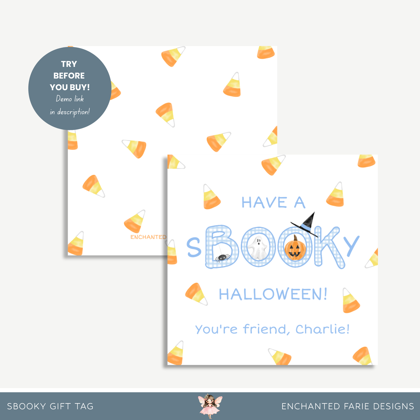 Have a sBOOKy Halloween Gift Tag | Cute Blue Gingham Printable 3x3”