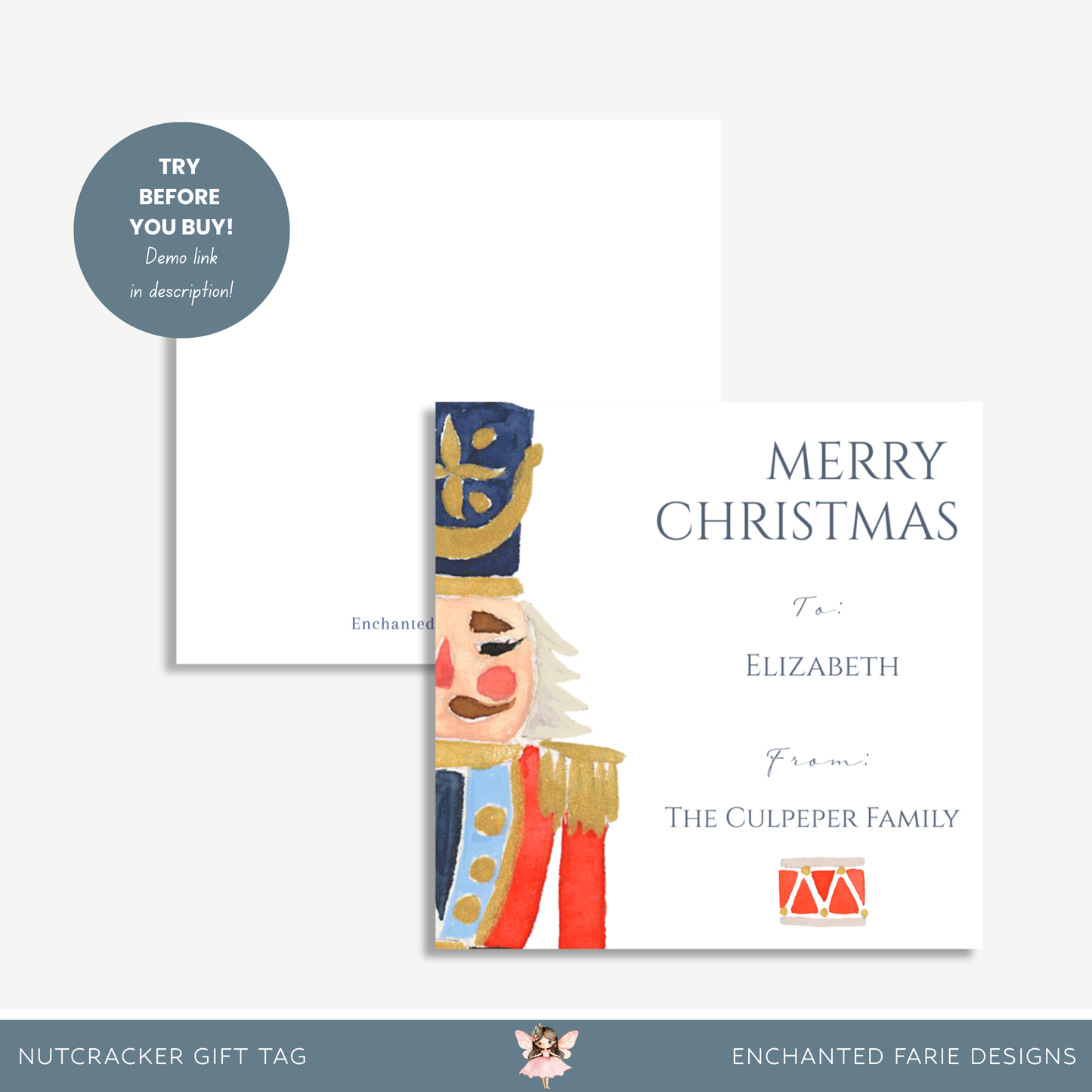 Blue Nutcracker Christmas Gift Tag