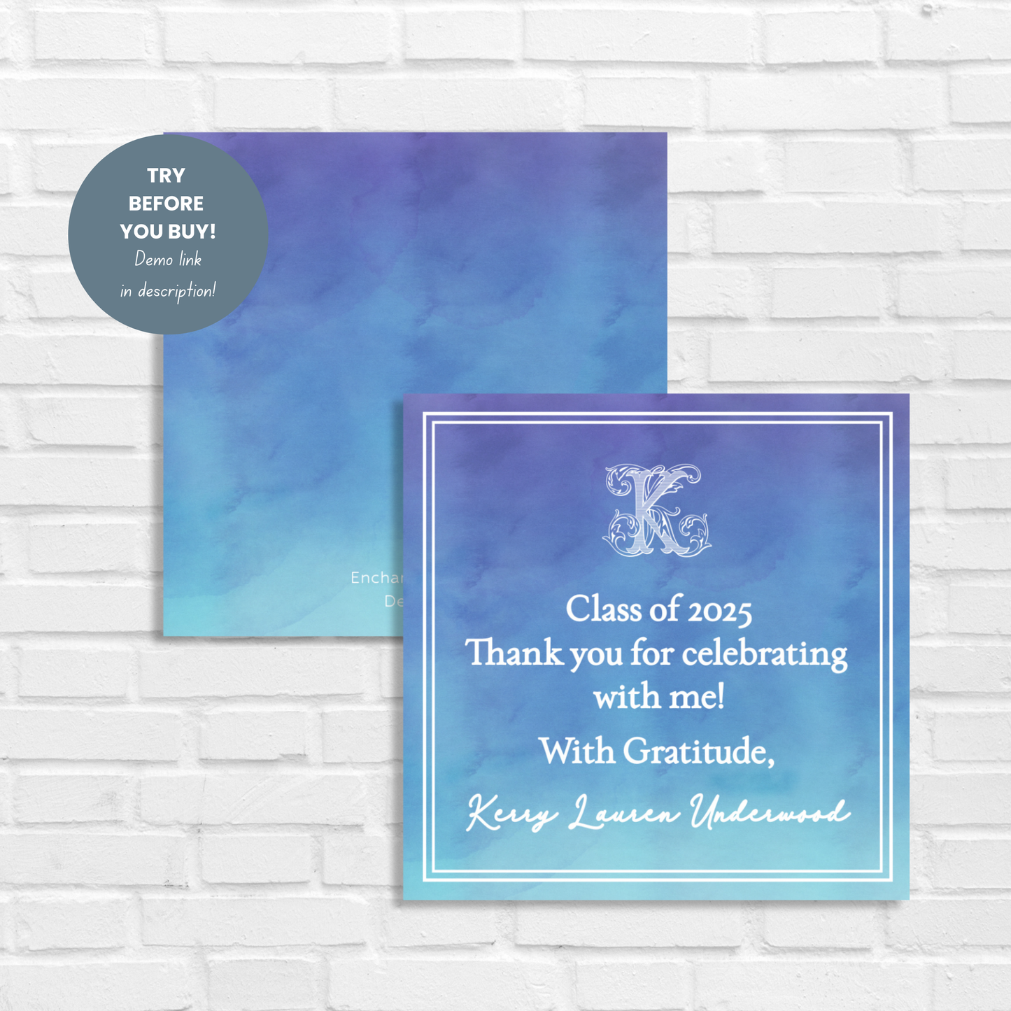 Elegant Ombre Blue Graduation Gift Tag