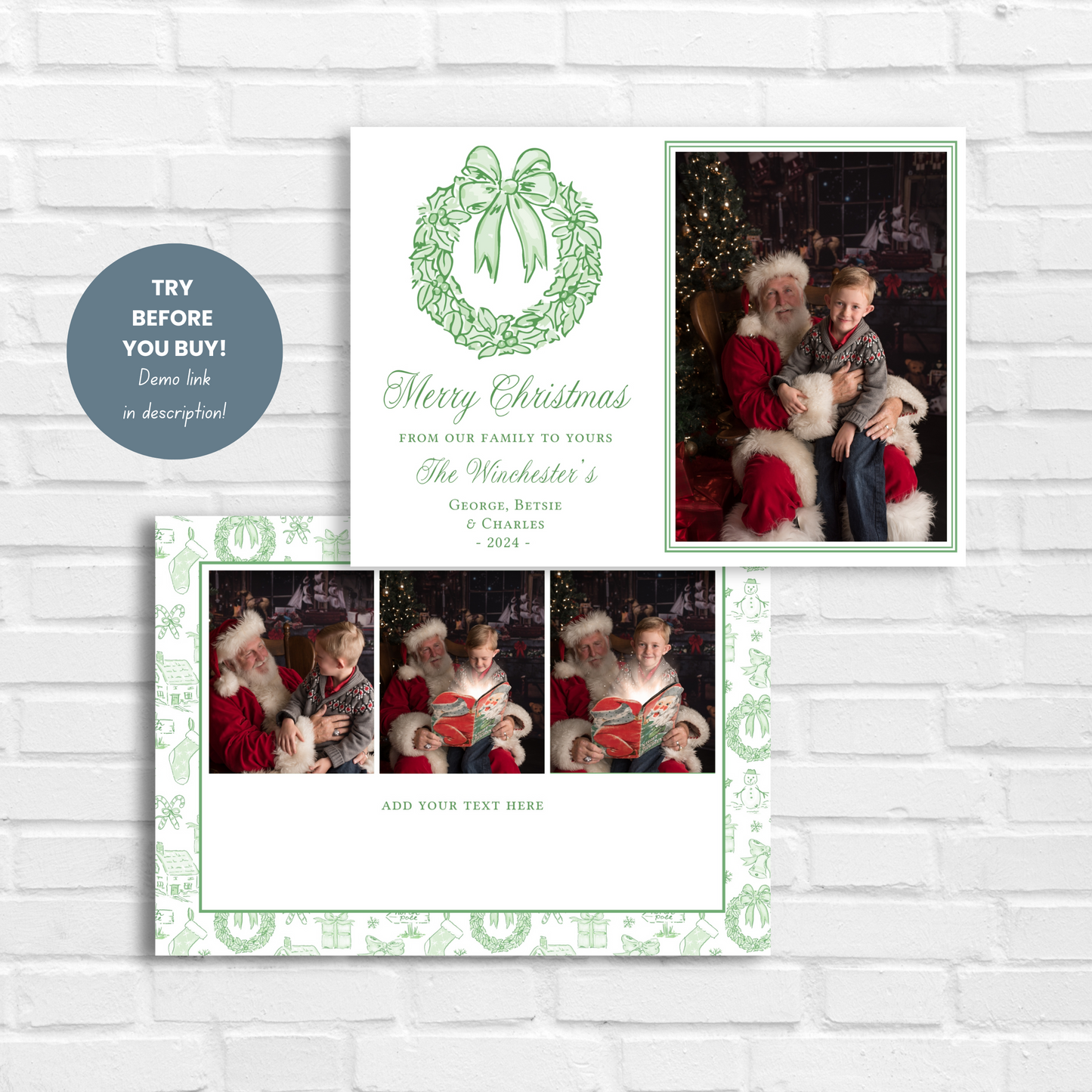 White Toile Photo Christmas Card