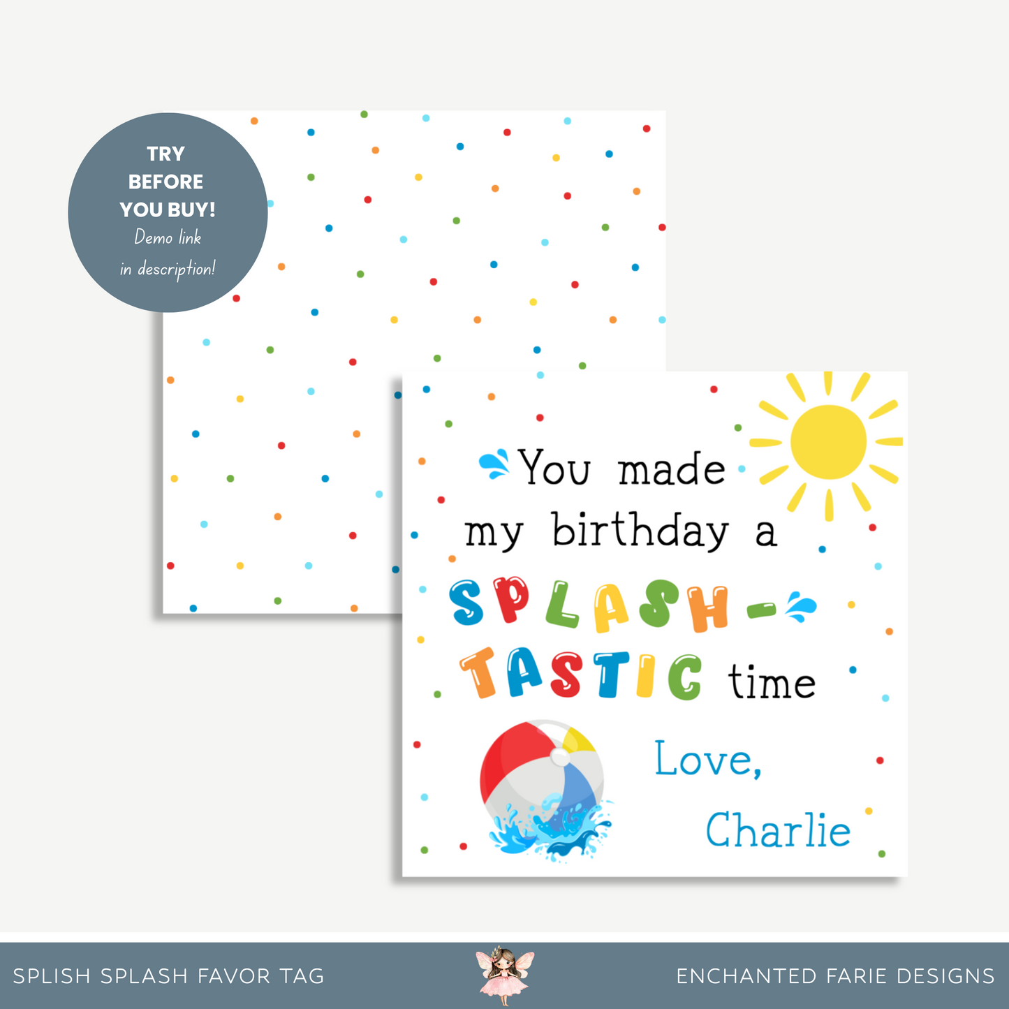 Splash-tastic Pool Party Thank You Tag – Printable 3x3”