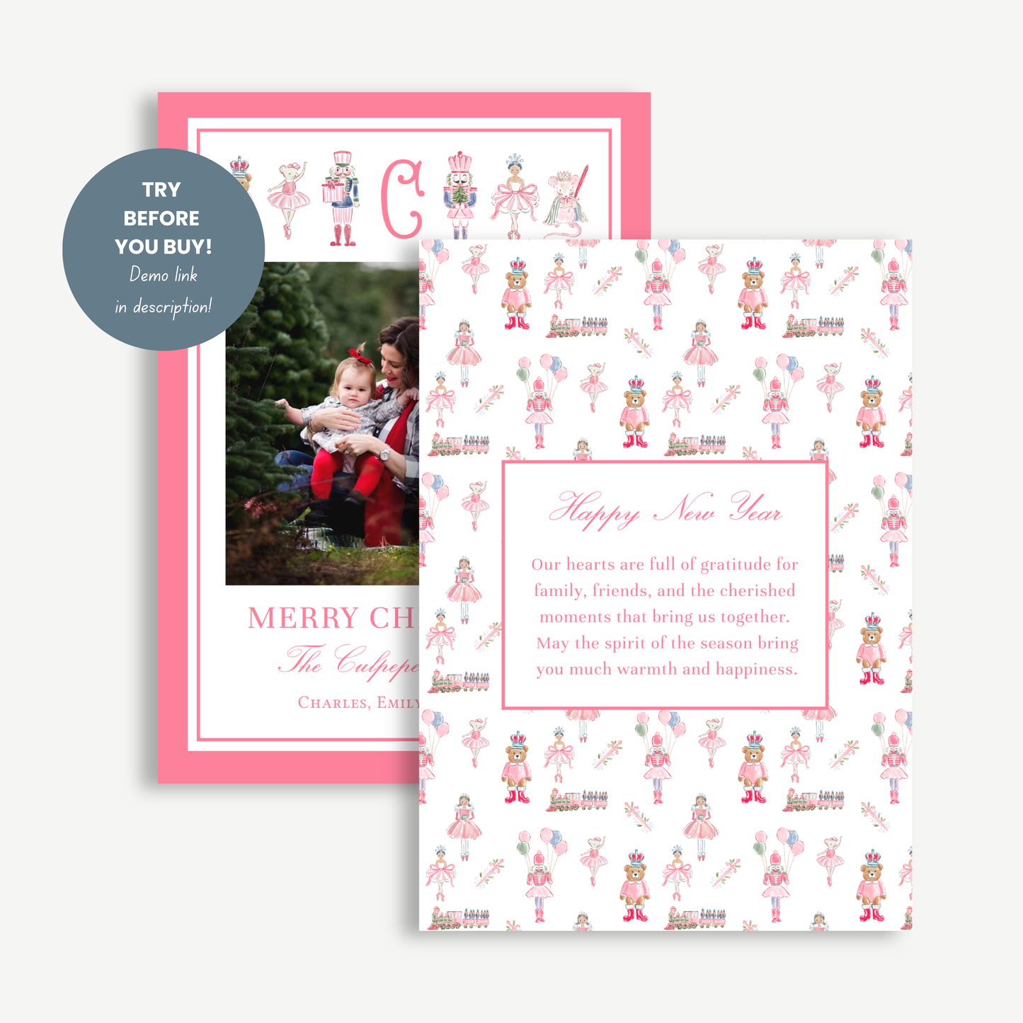 Nutcracker Christmas Card – Pink Holiday Photo Template
