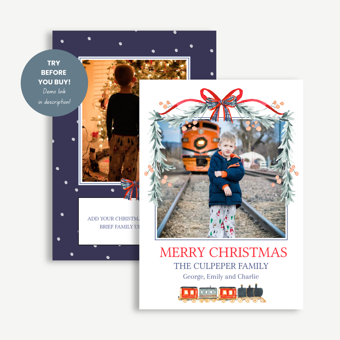 Train Christmas Photo Card | Family Holiday Card