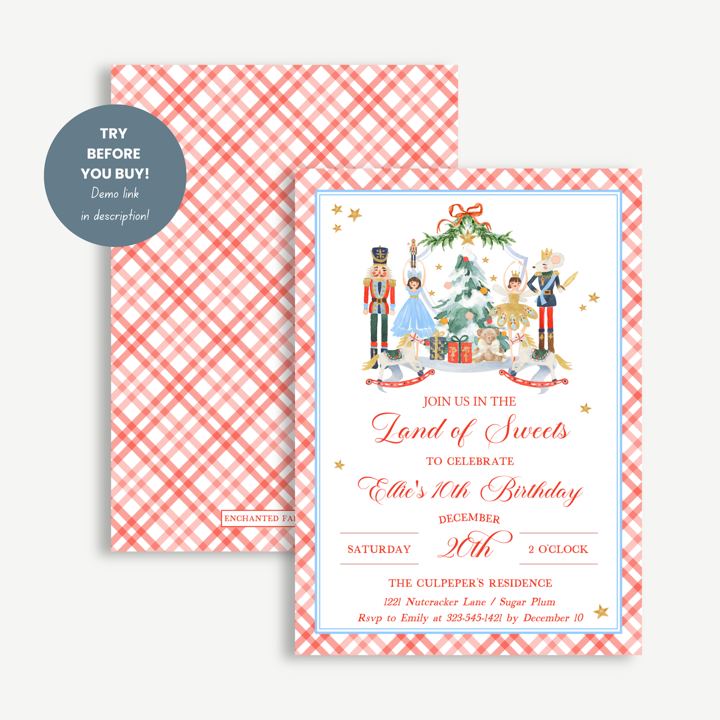 Nutcracker Christmas Invitations 5x7"