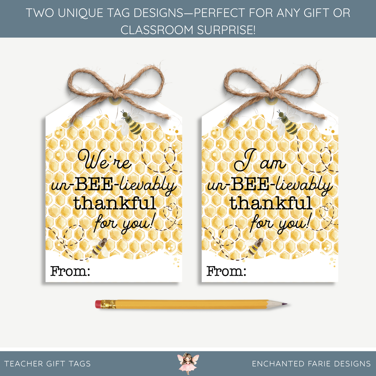 BEE-lievably Thankful Gift Tags – Printable Honeycomb Tags