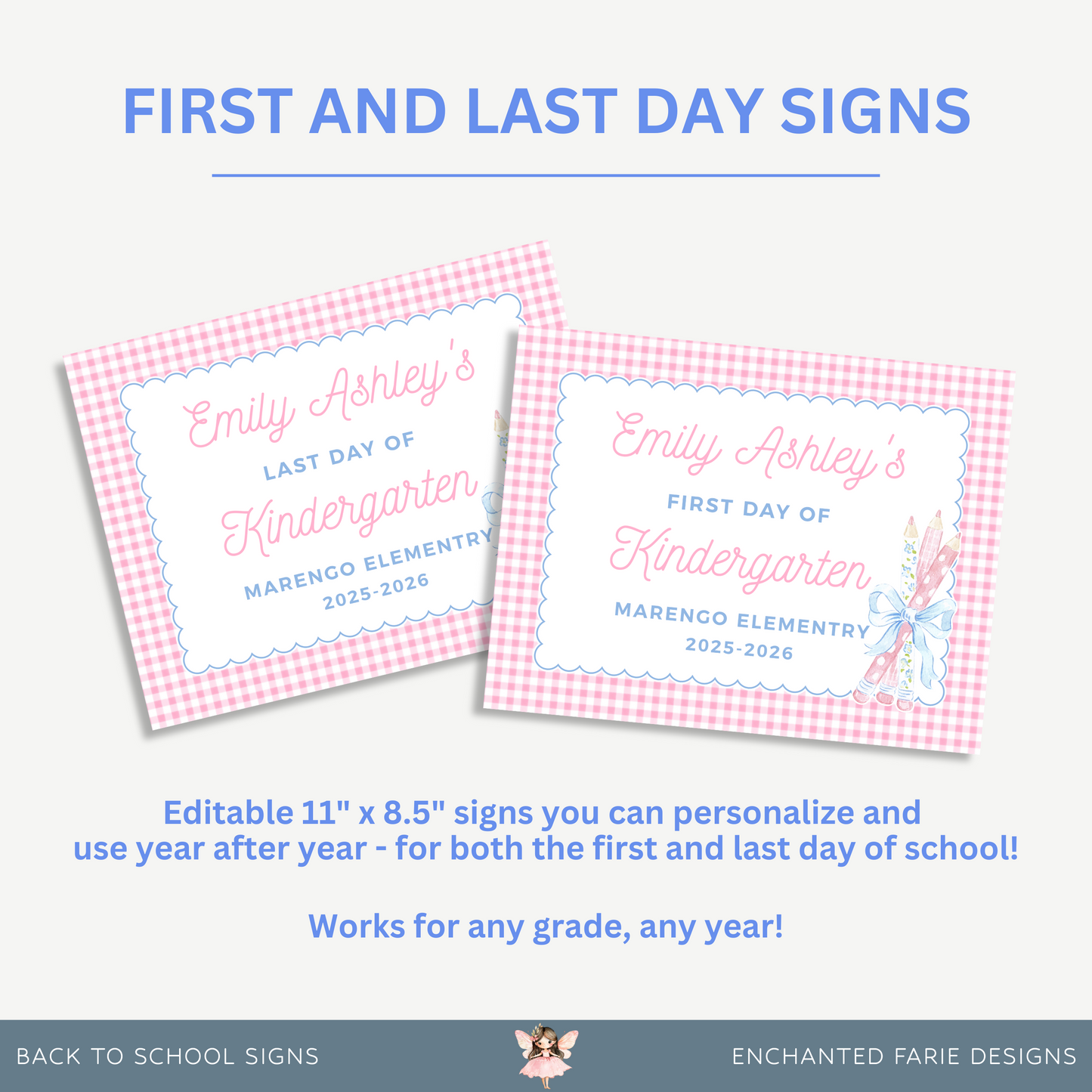 First & Last Day of School Sign – Pink Gingham Pencil Design
