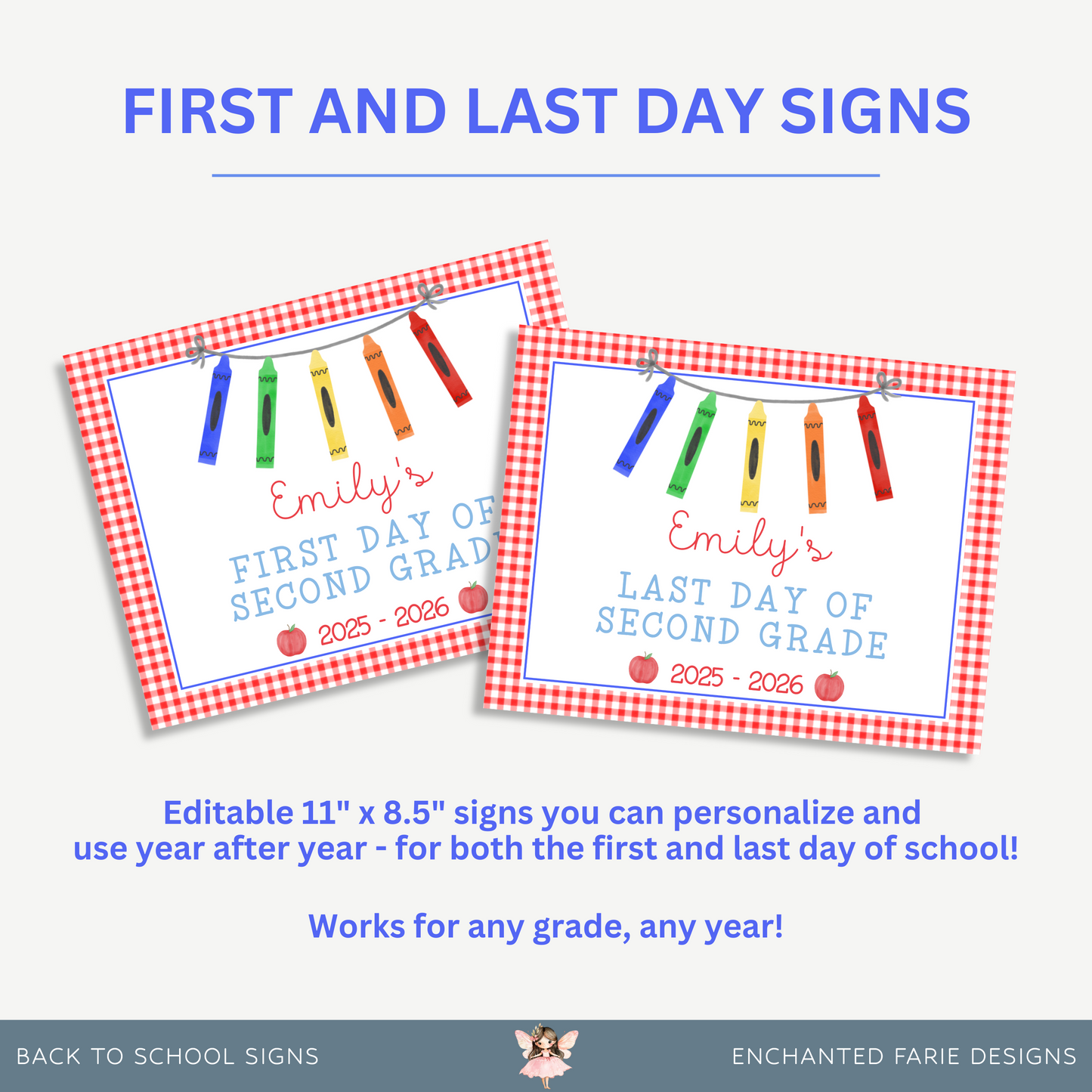 Personalized First & Last Day of School Sign – Red Gingham Crayon Sign