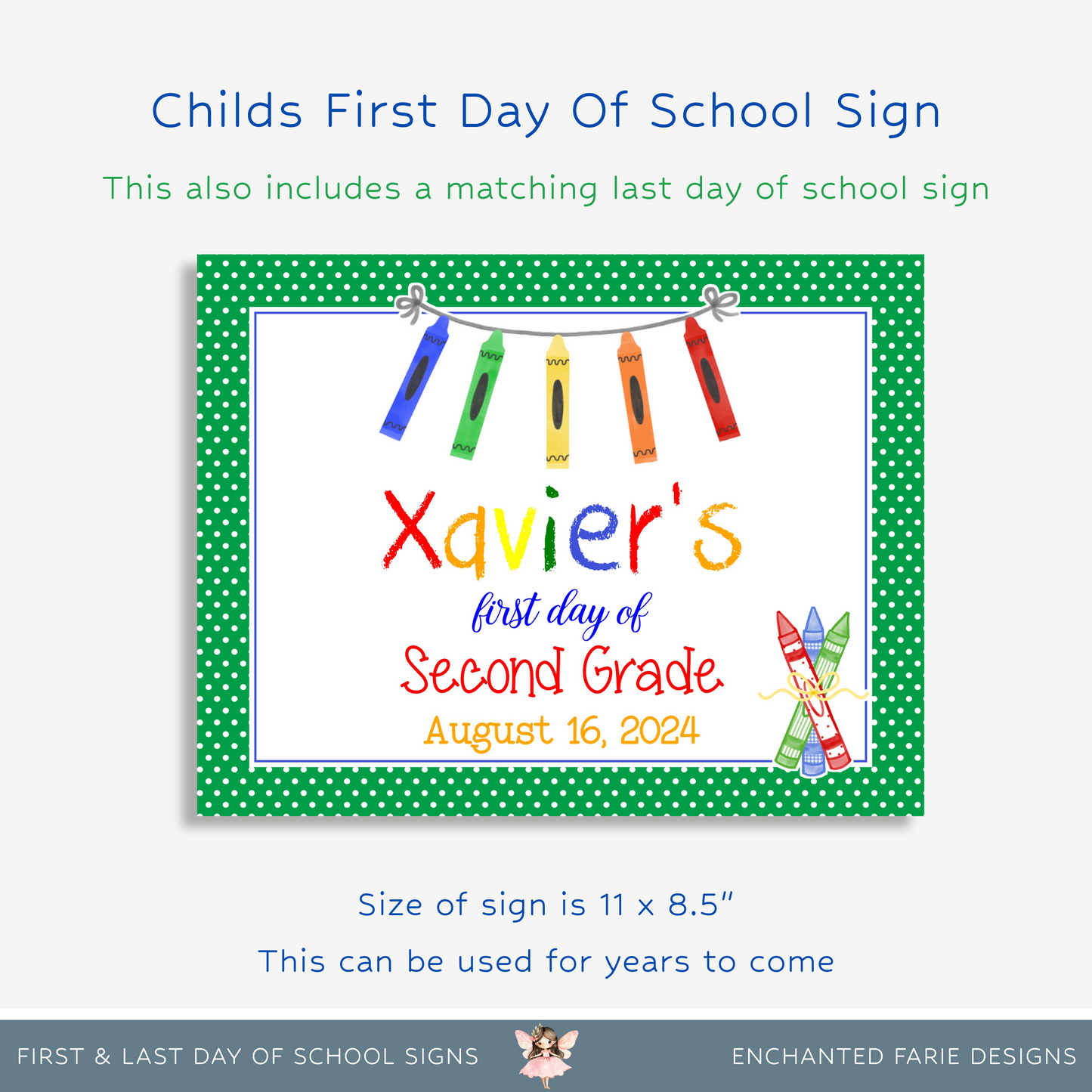Printable Green Polka Dot School Signs | First & Last Day Editable