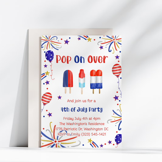 Pop On Over 4th of July Party Invitation 5x7