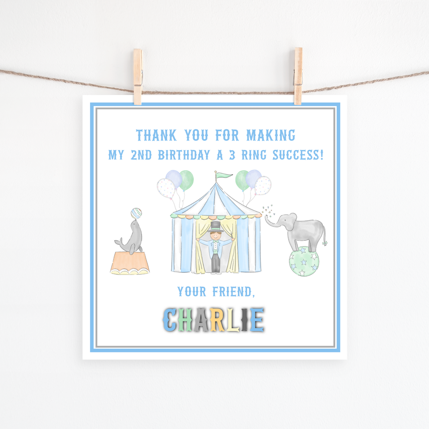 Circus Birthday Favor Tag – 3x3" Printable | Blue Carnival Theme